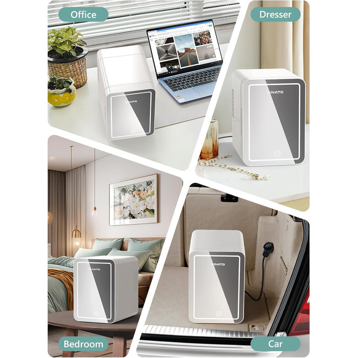 Міні-холодильник VINATO для косметики та напоїв, 4 л, з LED-дзеркалом, 220V/12V, білий