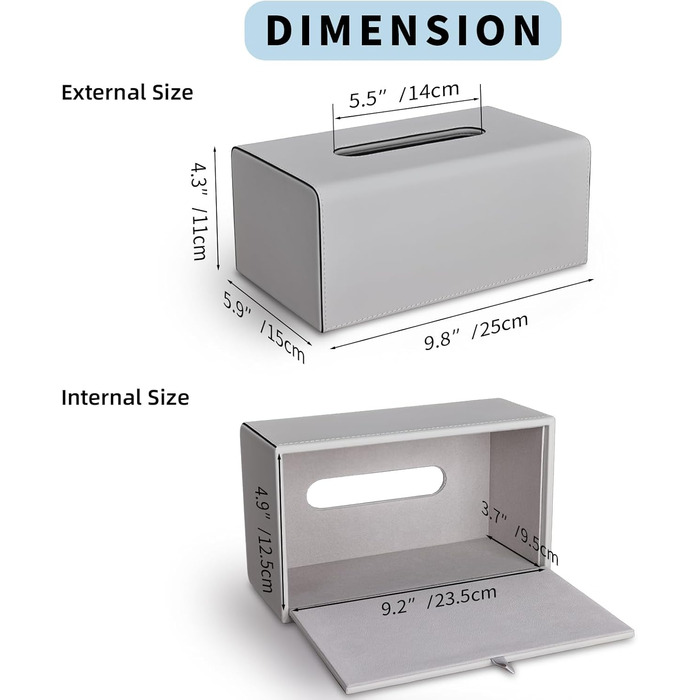 Склянка для серветок з PU шкіри, сіра, прямокутна - KINGFOM | для офісу, авто, дому