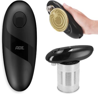 Електричний відкривач банок ADE | для літніх людей | з магнітом та гачком | без гострих країв | з батарейками, чорний