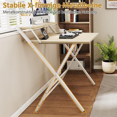 Зкладний стіл Yaheetech 80 см для комп'ютера з полицею, двоярусний робочий стіл з підставкою для монітора, стіл для ноутбука для дому/маленьких кімнат/вітальні, білий/80 см x 50 см, білий (світле дерево)