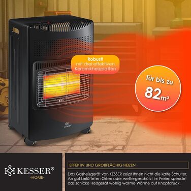 Газовий обігрівач KESSER® 4200W з керамічним нагрівачем, газовий нагрівач, інфрачервоний нагрівач, чорний. Підходить для бутан/пропан до 15кг