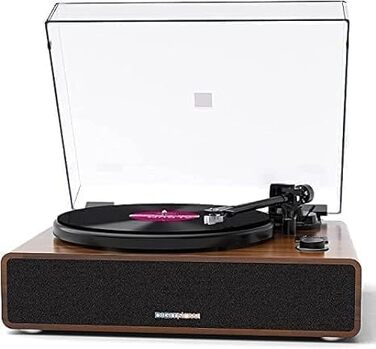 Bluetooth програвач вінілу з вбудованим динаміком, HiFi вініловий програвач з пасовим приводом, магнітною головкою AT-3600L, AUX (RCA), 2 швидкості