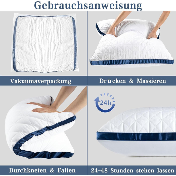 Подушки для сну 40x80 см, 2 шт. Набір подушок для тих, хто спить на боці, подушки для шиї, ортопедичні з преміум-мікрофібровим наповнювачем, дихаючі, м'які та підтримуючі (Темно-синій, 80 x 80 см, 2 шт.)