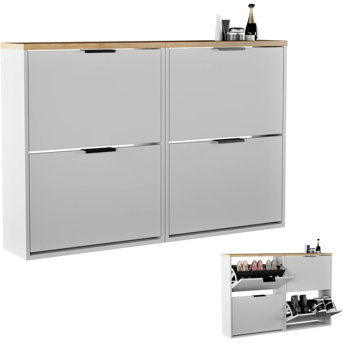 Взуттєва шафа Planetmöbel, вузька, з 6 полицями, 60 x 23 x 118 см, біло-сіра