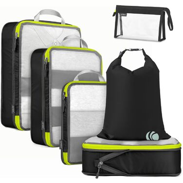 Набір органайзерів для подорожей Cipway: компресійні сумки для одягу та рюкзака, легкі сітчасті пакувальні куби (6 шт), чорний