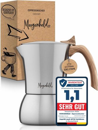 Еспресо-кавоварка Morgenheld Premium з нержавіючої сталі, 4 чашки, 200 мл, для індукційних плит