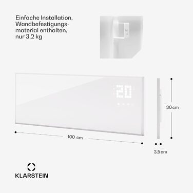 Інфрачервоний обігрівач Klarstein з термостатом, електричний обігрівач 320 Вт, інфрачервоний обігрівач для настінного монтажу Smart Home Image, ІЧ-підсвічування з керуванням додатком і виявленням відкритого вікна, вологозахищений радіатор без CO2 320 Вт б