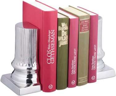 Набір з 2 шт. , дизайн колони, для книжкової шафи, тримач для книг ВхШхГ 18 x 12,5 x 7 см, алюміній, срібло