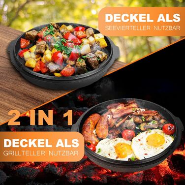 Нідерландський горщик (Dutch Oven), набір 9 літрів, чавунний горщик з кришкою-підйомником, 2-в-1, для приготування їжі на відкритому вогні та в приміщенні, чорний