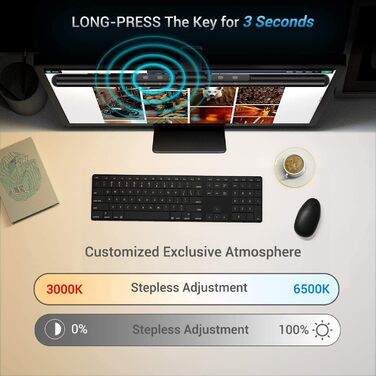 LED лампа для монітора Quntis 52 см з сенсорним керуванням, регулюванням яскравості та температури кольору, захистом від синього світла