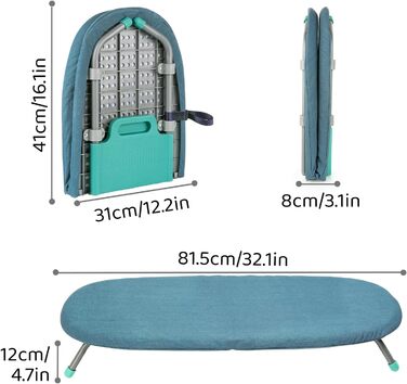 Прасувальна дошка Sour Lemon Розкладний стіл Прасувальна дошка, компактна складна прасувальна дошка Протиковзкі складні ніжки Легка вага Економія місця Ідеально підходить для подорожей Маленька прасувальна дошка 81*31см Синій