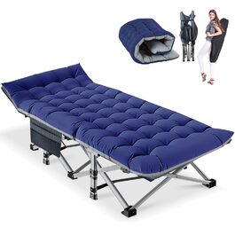 Розкладне кемпінгове ліжко з матрацом та кишенями, сталевий каркас, навантаження до 200 кг, 190x71x36 см, синій