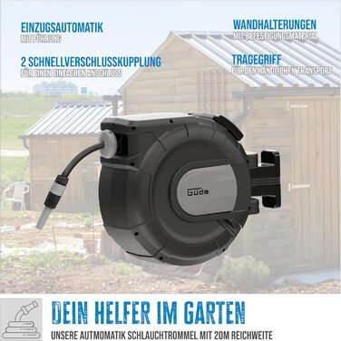 Güde Автоматичний шланг для поливу 20 м з кріпленням на стіну, поворотний 180°, з автоматичним змотуванням