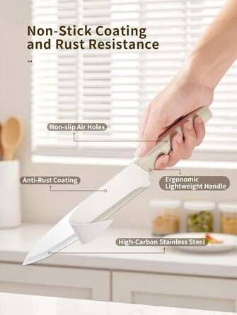 Набір кухонних ножів Yabano 7 предметів з підставкою та точилкою, кухонний набір з пластиковою підставкою (білий)