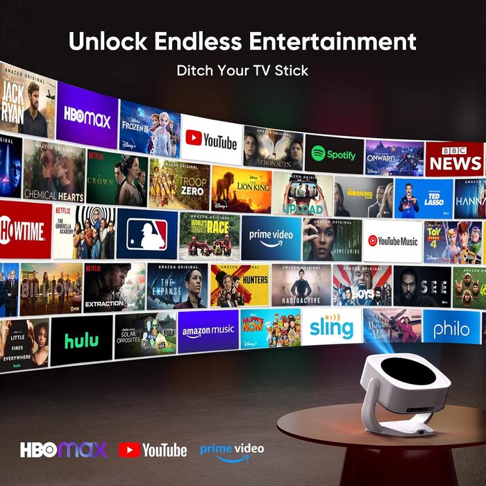 Міні-проектор Beamer 4K 1080P з Wi-Fi/BT, електронним фокусом/автоматичною корекцією трапецеїдальних спотворень, 50% зумом, 270° обертанням для домашнього кінотеатру/відпочинку на природі, сумісний з ноутбуком/смартфоном/мишею