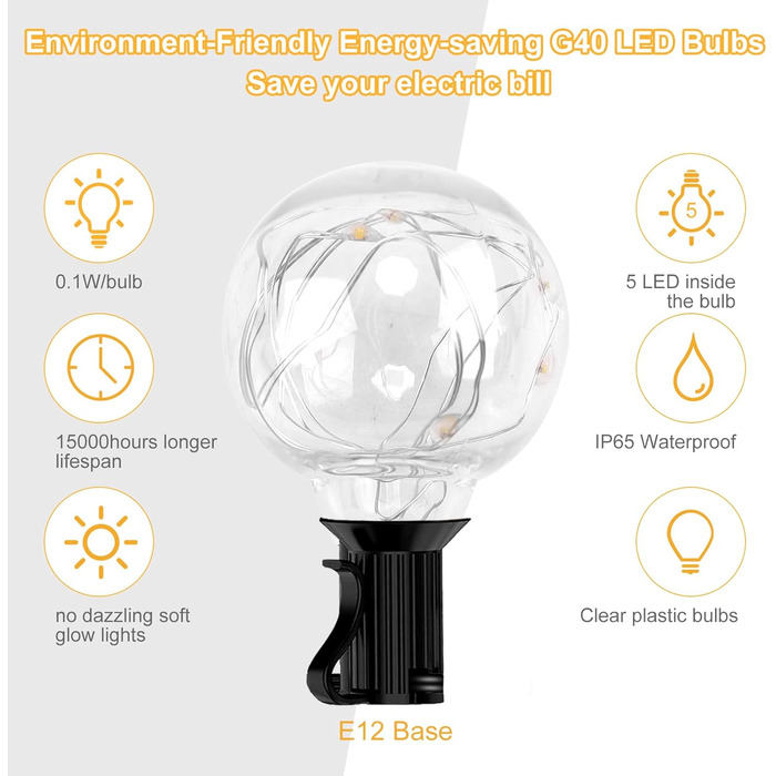Струнні світильники на вулиці 11,7 м, 35 лампочок G40, 165 світлодіодів, водонепроникність IP65 для зовнішнього/внутрішнього декору