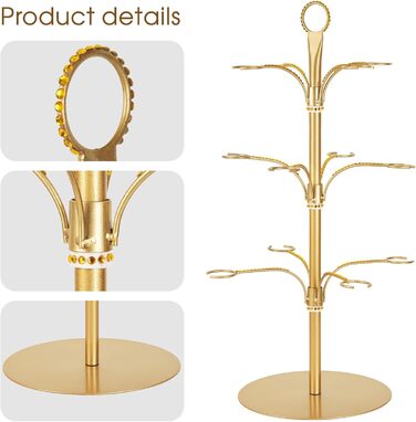 Стійка для коктейлів та келихів YCWF, 3 яруси, 12 келихів, золота. Ідеально для вечірок та святкування. Підходить для шампанського, коктейлів, маргарити та мартини.