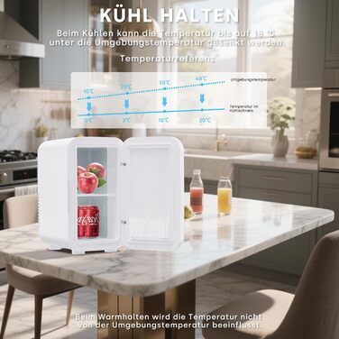 Міні-холодильник Enventor 6 л (8 банок), портативний охолоджувач та підігрівач, живлення AC/DC 12V для авто, спальні, косметики та напоїв, білий