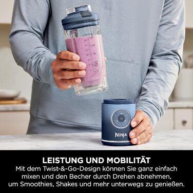 Портативний блендер Ninja Blast Max - 570 мл, акумуляторний, з чашею та кришкою, 3 функції, для смузі та протеїнових коктейлів (Marineblau)