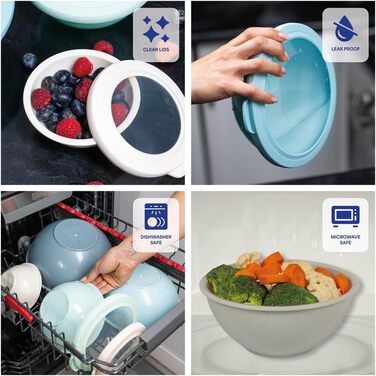 Набір місок для перемішування з нержавіючої сталі WHYSKO | Контейнери для зберігання продуктів, кухонні міски | Екологічні, міцні (з блакитними кришками)