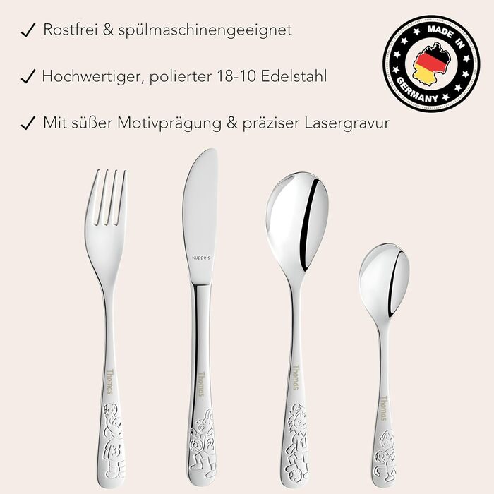 Дитячий набір столових приборів Kinderbesteck з гравіюванням, від 3 років, персоналізований, подарунок на хрещення/день народження, дитячий посуд, ферма (Ballfreunde)