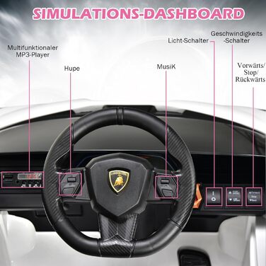 Електромобіль для дітей DREAMADE Lamborghini 12V з дистанційним керуванням, ременем безпеки, підсвіткою, музикою та сигналом, білий, для дітей від 3 років