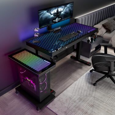 Підставка для комп'ютера EUREKA ERGONOMIC з регулюванням висоти, ATX корпус, тримач CPU, органайзер під стіл, з LED підсвіткою
