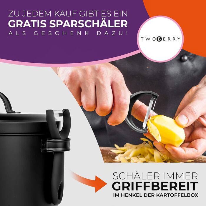 Набір контейнерів для зберігання картоплі, цибулі та часнику [3 шт] з овочечисткою, чорного кольору