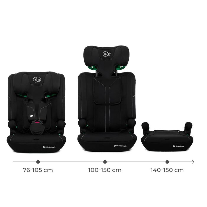 Автокрісло Kinderkraft I-COMFY 76-150 см, Регульоване, Чорне. Система Easy Grow, 5-точкові ремені безпеки, Легке встановлення