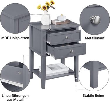 Приліжкова тумбочка Yaheetech з 2 ящиками, полиця, дерево, скандинавський дизайн, темно-сірий, легка збірка