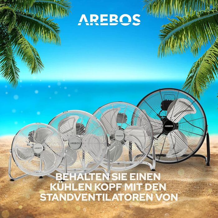 Підлоговий вентилятор Arebos Ø30 см Вітряна машина в стилі ретро Вентилятор 3 режими швидкості Висока швидкість повітряного потоку Регульований кут нахилу 100 Хром