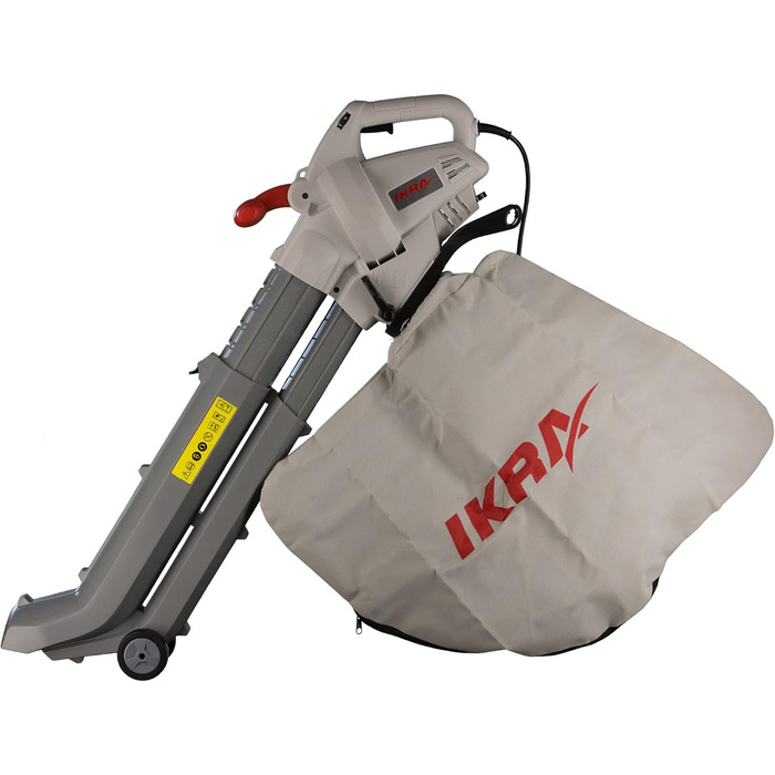 IKRA 74204030 Електричний 3-в-1: пилосос для листя, повітродувка, подрібнювач листя IBV 2800 E, об'єм контейнера 45л, швидкість повітря 275 км/год, 2800 Вт, 230 В, сірий/червоний/чорний