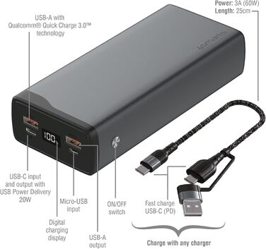 Чорний металік, 4smarts VoltHub Pro Powerbank LiPo 26800 mAh