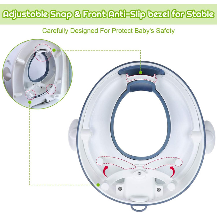 Сидіння для унітазу Angelbliss з ручками та захистом від бризок, для дітей та немовлят, блакитне. Тренажер для привчання до горщика з подвійним антиковзким покриттям