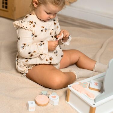 Детський туалетний столик Mamabrum XXL з дерева з пуфом та LED-дзеркалом – для дівчаток від 3 років, з ящиком та аксесуарами для краси, ігровий набір та письмовий стіл (MAM74 MY DRESSER)