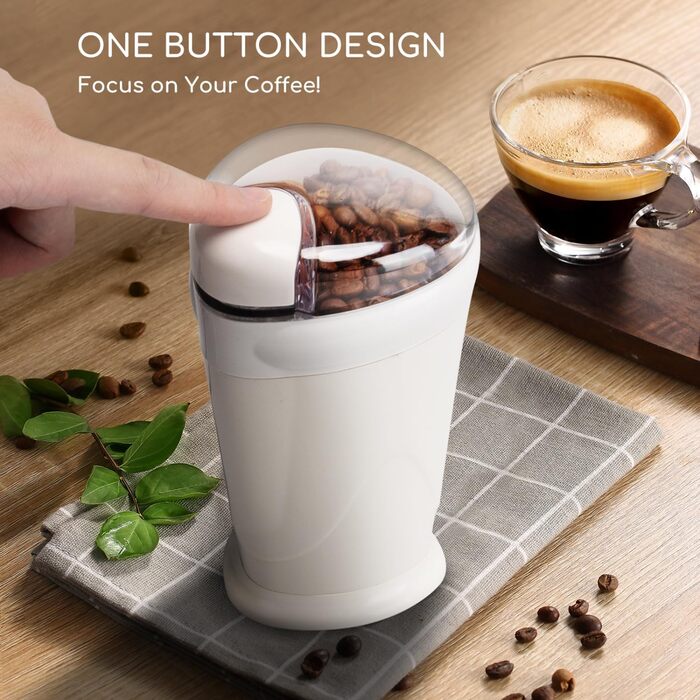 Кавомолка електрична Aigostar для кави, спецій, горіхів та зерна, нержавіюча сталь, 60г, 200 Вт, біла (2 шт)