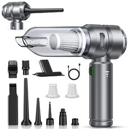 Акумуляторний ручний пилосос 26000Па 4-в-1 з безщітковим двигуном для авто, дому та шерсті тварин, 3 режими потужності, темно-сірий