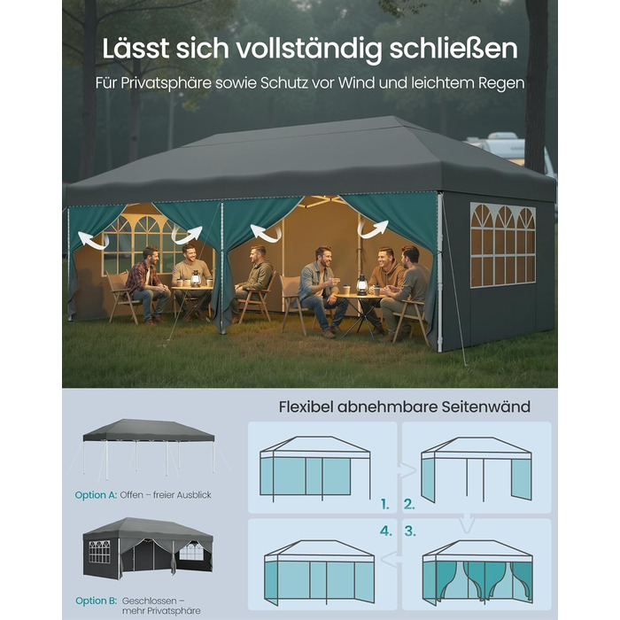 Павільйон SONGMICS 3x3 м, садовий, для відпочинку та заходів, сірий, з 6 боковинами