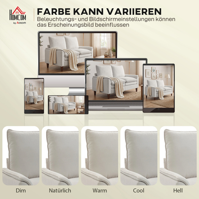 Диван на 2 місця, 146 см, з велюровою оббивкою з двошаровою м'якістю, з пуховими подушками, глибоким сидінням та високою спинкою, кремово-білий