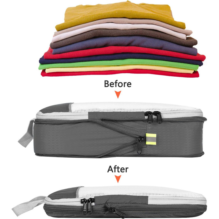 Набір компресійних органайзерів для одягу Gonex (6 шт.), сірий — міцні дорожні сумки-пакувальники для валізи та подорожей
