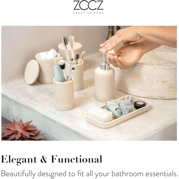 Набір для ванної кімнати ZCCZ 6 предметів: органайзер, диспенсер для мила, підставка для косметики, тримач для зубних щіток. Чорний, мармурова текстура, для сучасного інтер'єру