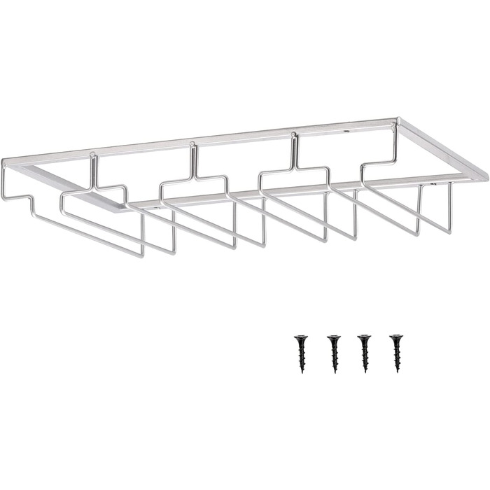 Тримач для келихів YunNasi металевий тримач для келихів під шафою з гвинтами вішалка для келихів для домашнього бару Кухня Бар Паб Ресторан, (4 ряди, сріблястий)