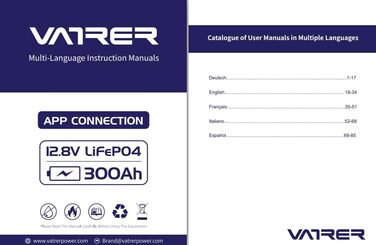 Літієва батарея VATRER POWER 12V 100AH LiFePO4 з Bluetooth, 100A BMS, 5000 циклів, 1280 Вт, захист від низької температури