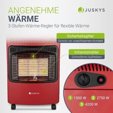 Газова теплова гармата Juskys Keramik GS42US потужністю 4200 Вт з регулятором тиску та шлангом - мобільний, ефективний та економічний газовий нагрівач