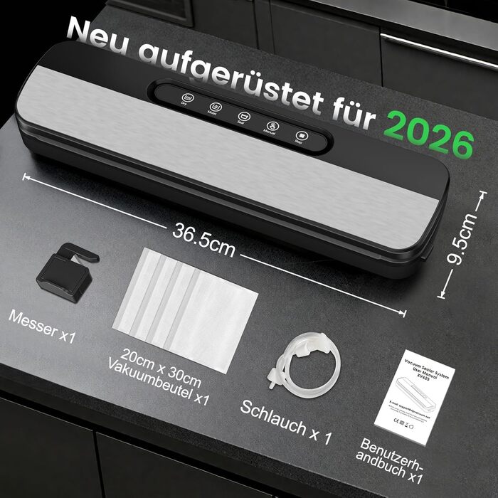 Вакууматор Raycial 7 в 1, вакуумний пакувальник для продуктів 145 Вт, пристрій для запаювання пакетів з набором мішків та шлангом, чорно-сріблястий