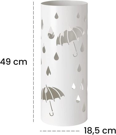 Підставка для парасоль під Baroni Home: металева, циліндрична, біла, з крючками та знімною мискою для збору води (19x19x49 см)
