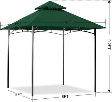 М x 3,4 м альтанка з подвійним дахом для саду, двору, (2,7x2,7 м, лісова зелень), 3,4