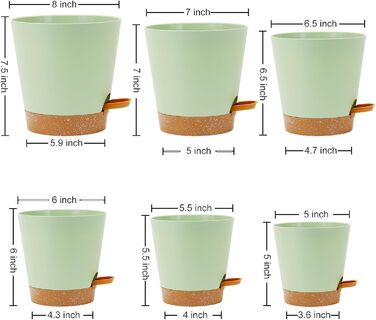 Набір горщиків для квітів з автополивом, 6 шт., чорний (зелений+коричневий), різні розміри, для дому та балкона