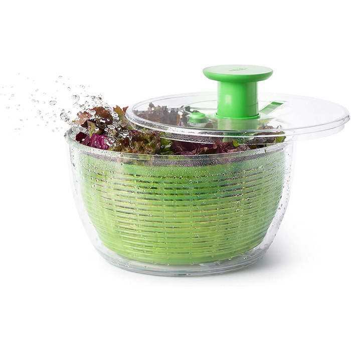 OXO Good Grips Салатниця-центрифуга з ситом та кришкою, зелена – для сушіння салату, велика
