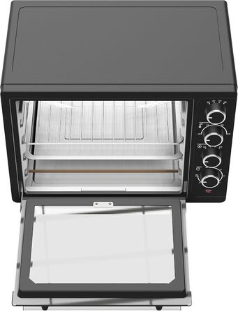 Міні-піч TurboTronic 35л з конвекцією, чорна, 1600W. 2 дека, таймер, піч для піци та гриль